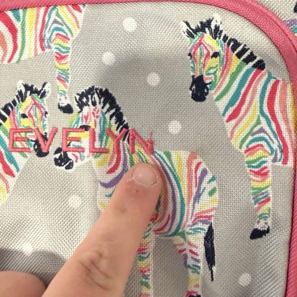 Pottery Barn Kids Backpack‎ Rainbow Zebras Embroidered Evelyn School Colorful
